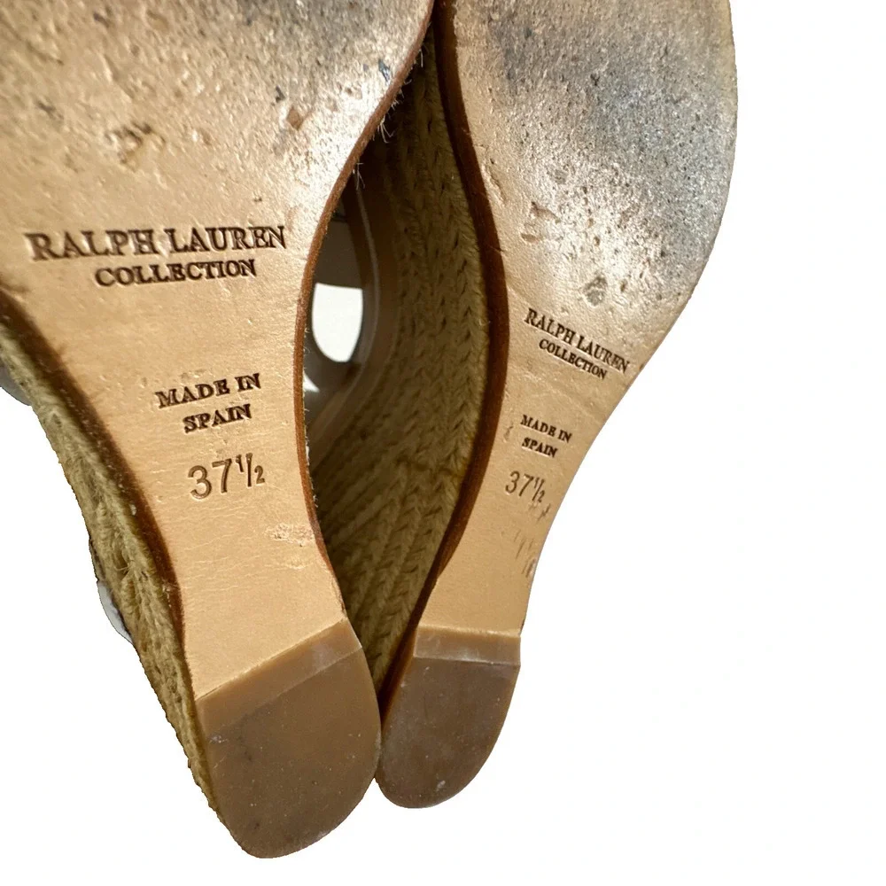 Ralph Lauren Purple Label Erin Espadrille Wedge Platform White Leather 37.5 - Picture 10 of 16